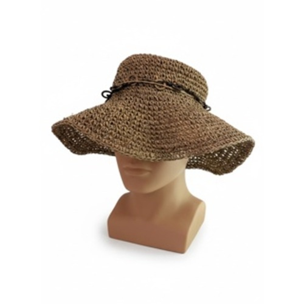 Tropical Trends Handmade Brown Straw Sun Hat Wide Brim Boho Beach One Size